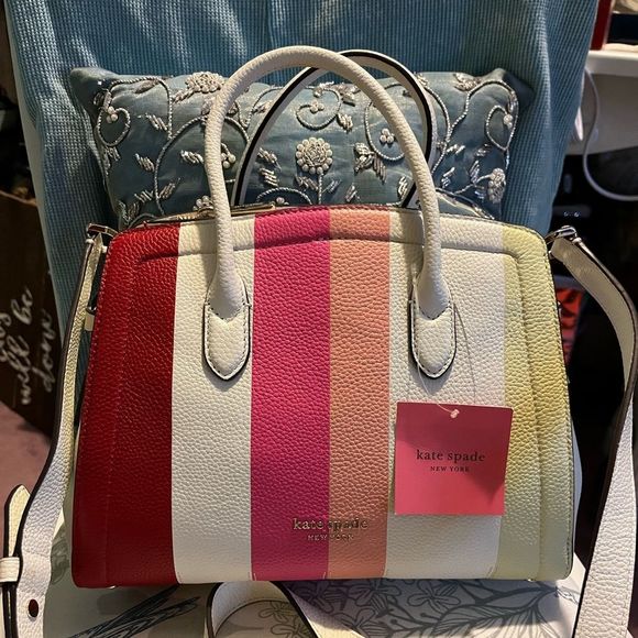 Kate Spade Striped Leather Satchel Crossbody - Picture 13 of 16